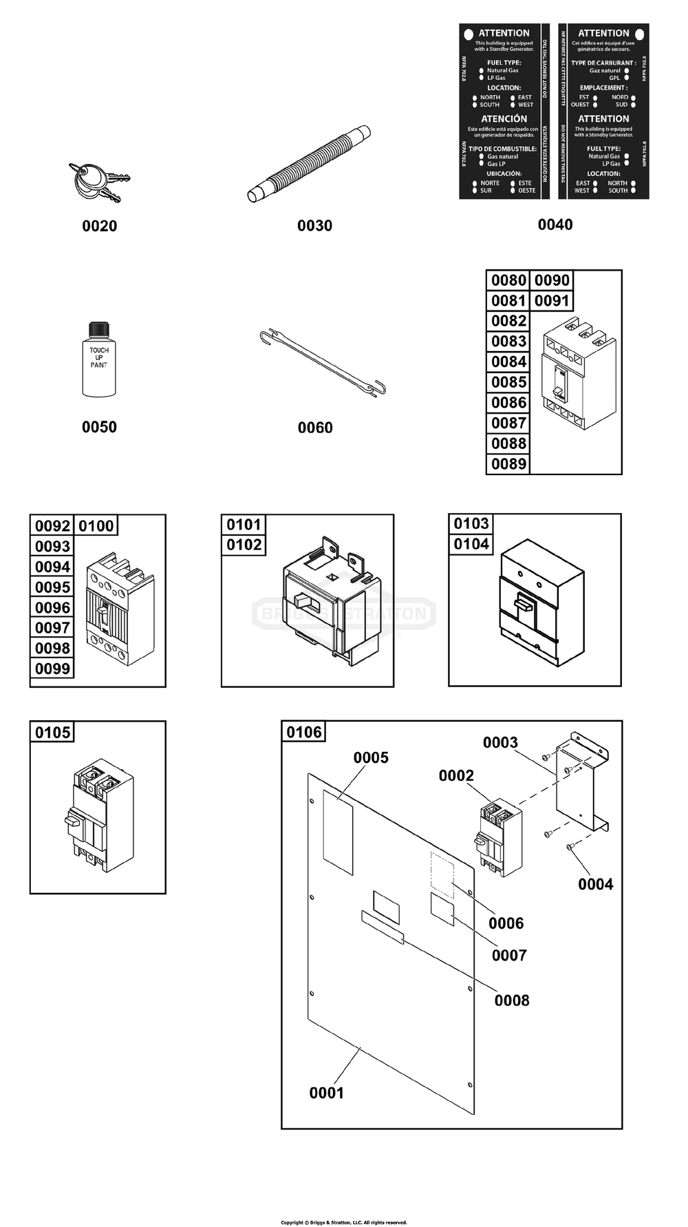 Circuit Breaker And Accessories Group Diagram and Parts List for 076167-02  Briggs and Stratton Generator